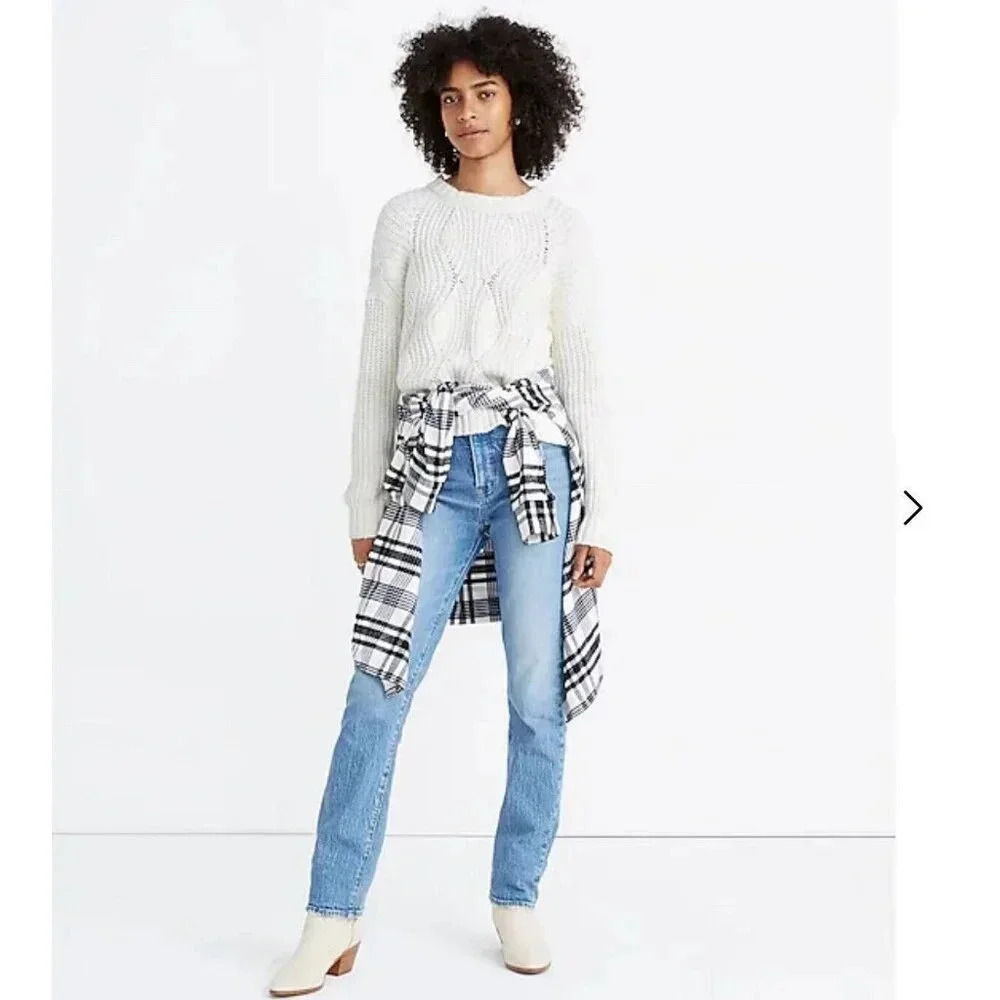 Madewell Women’s Sweater Everett Rib-Play Cable Knit Pullover XXL New